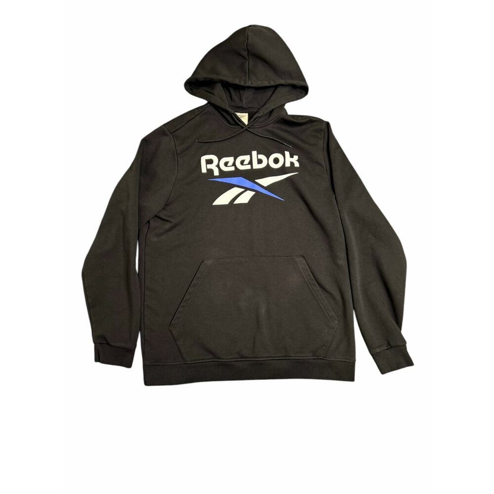 Reebok Mens Vector Logo Back White Blue Long Sleeve Hoodie Sweatshirt Large